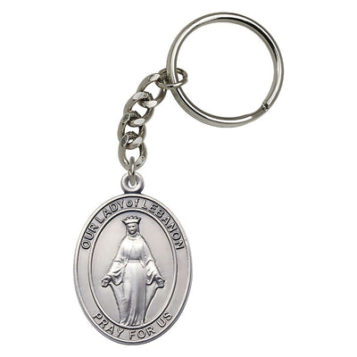 Pewter Engravable Oval Our Lady of Lebanon Key Chain, Measures: 1 7/8 x 1 ?, Bliss Manufacturing