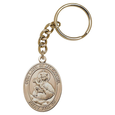 Gold Our Lady of Mount Carmel Scapular Key Chain, Measures 1 7/8" x 1 1/4" oval shape, Bliss Manufacturing