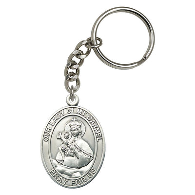 Pewter Our Lady of Mount Carmel Scapular Key Chain, 1 7/8" x 1 1/4" oval shape, Bliss Manufacturing
