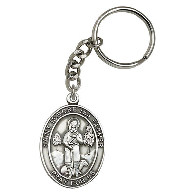 St. Isidore the Farmer Oval Engravable Oval Pewter Key Chain, Measures 1 7/8 x 11/4, Bliss Manufacturing