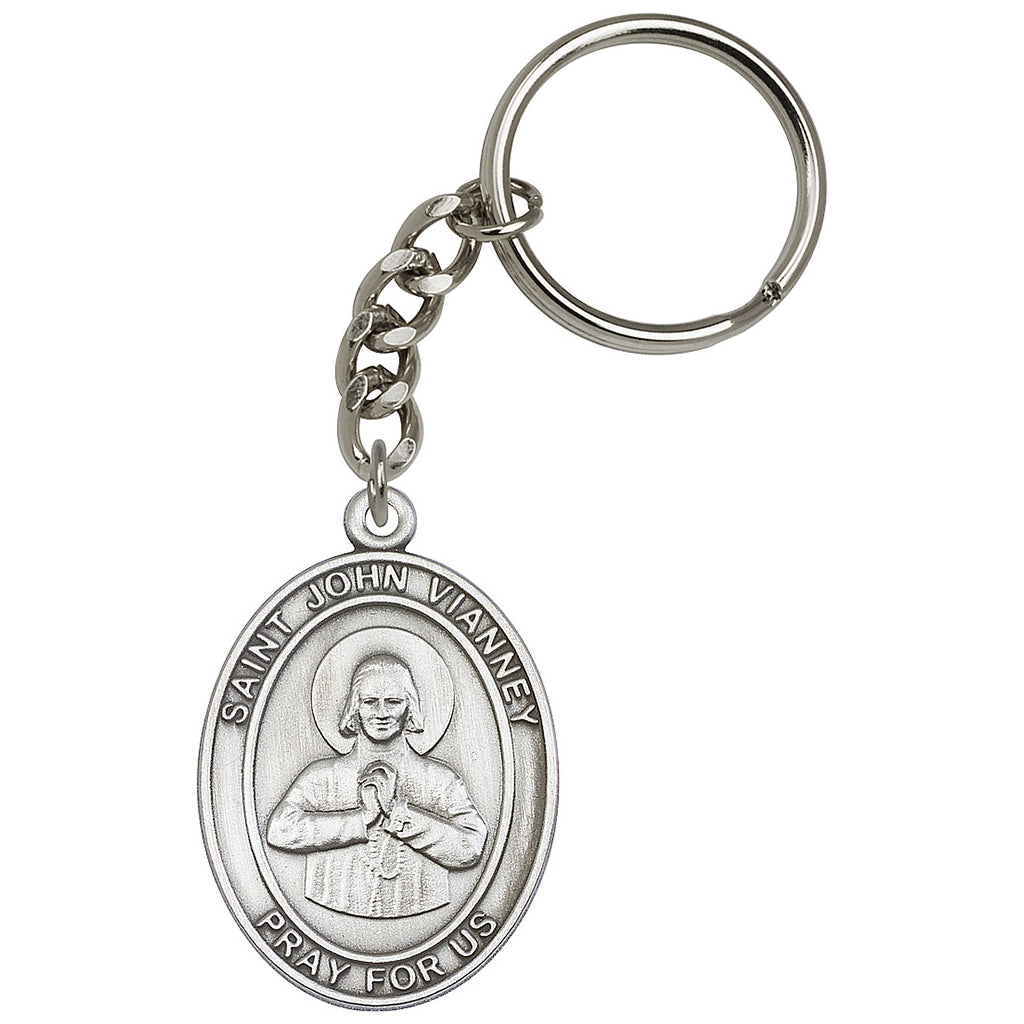 Pewter Engravable Oval St John Vianney Key Chain