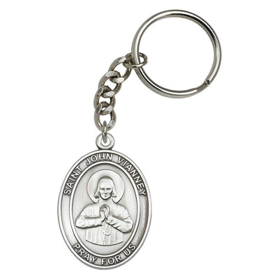 Pewter Engravable Oval St John Vianney Key Chain, Measures 1 7/8 x 11/4, Bliss Manufacturing