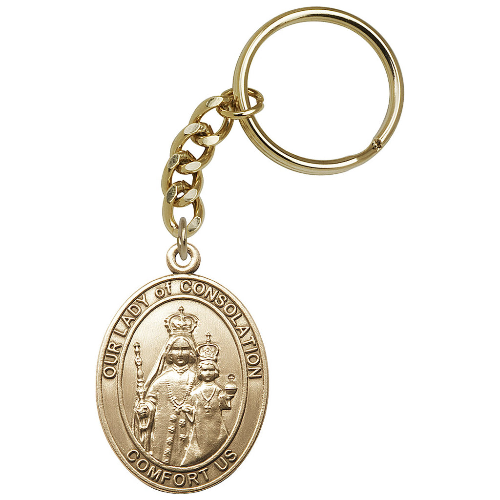 Gold Engravable Oval Our Lady of Consolation Key Chain