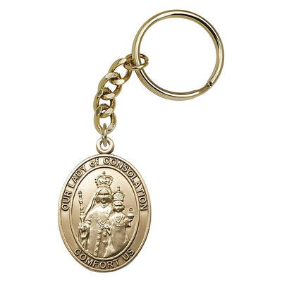 Our Lady of Consolation Engravable Key Chain in Gold Oxide, Measures: 1 7/8 x 1 ?, Bliss Manufacturing