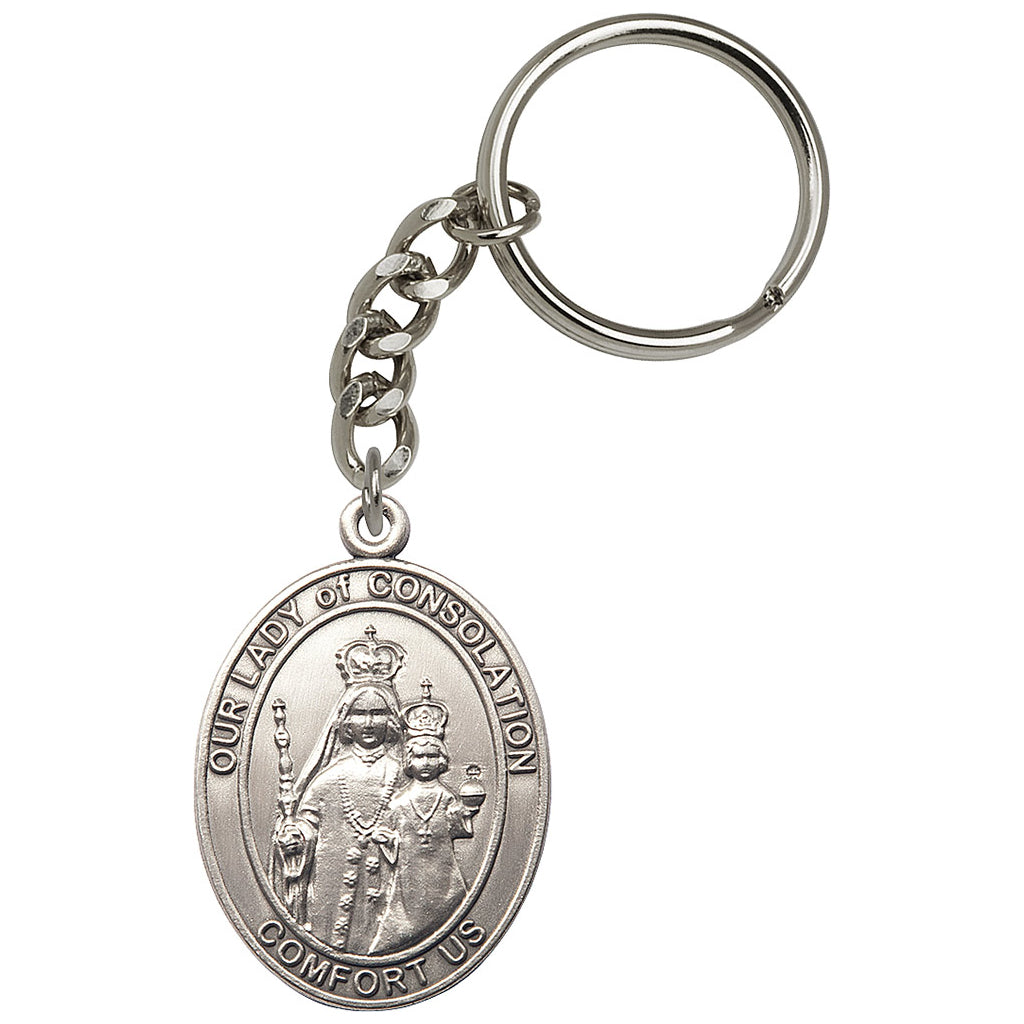 Pewter Engravable Oval Our Lady of Consolation Key Chain