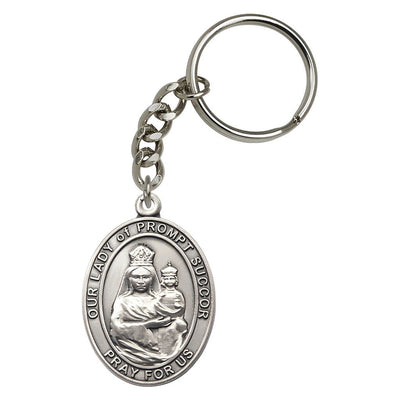 Pewter Engravable Oval Our Lady of Prompt Succor Key Chain, Measures 1 7/8 x 11/4, Bliss Manufacturing