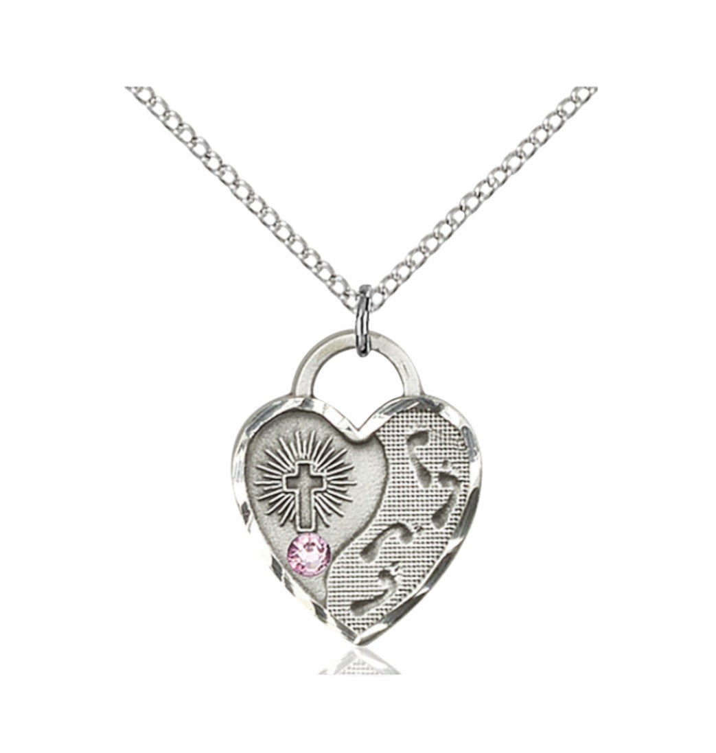 Jun Lt Amethyst  Birthstone Sterling Silver Footprints Heart Pendant w/Austrian Crystal