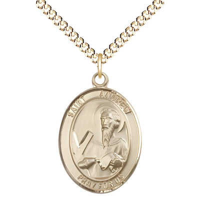 Large St. Andrew the Apostle Gold-filled Oval Engravable Medal with Gold-plated Chain