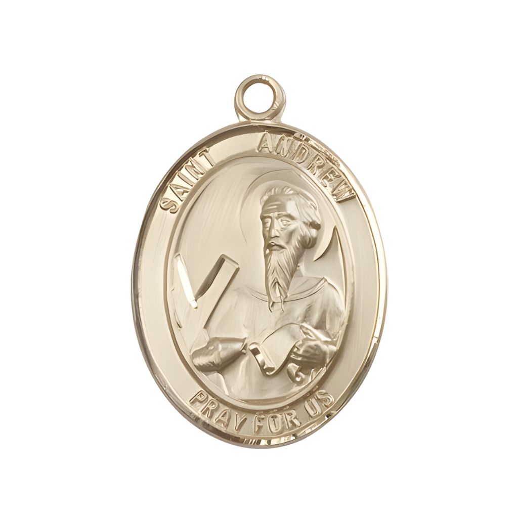 Large St. Andrew the Apostle 14kt Gold Oval Engravable Medal Pendant