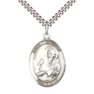 St. Andrew the Apostle Sterling Silver Oval Engravable Medal, Bliss Manufacturing
