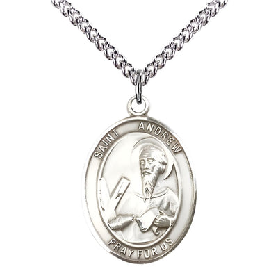 St. Andrew the Apostle Sterling Silver Oval Engravable Medal view 2, Bliss Manufacturing