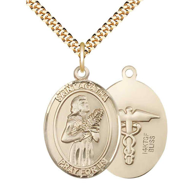 Large St Agatha Nurse Catholic Patron Saint Gold-filled Medal, Bliss Manufacturing