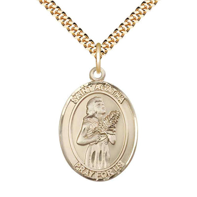 Large St. Agatha 14kt Gold-filled Oval Medal Pendant with Gold-plated Chain, Deluxe Gift Box