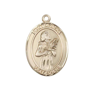 Large St. Agatha 14kt Gold Oval Medal Pendant, Deluxe Gift Box