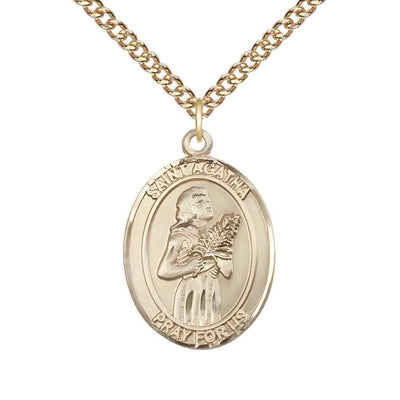 Large St. Agatha 14kt Gold Oval Medal Pendant with 14kt Gold Chain, Deluxe Gift Box