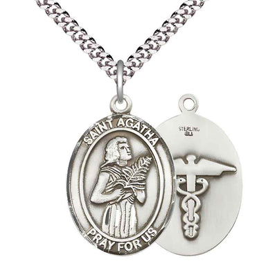 Large St Agatha Nurse Catholic Patron Saint Sterling Medal, Bliss Manufacturing