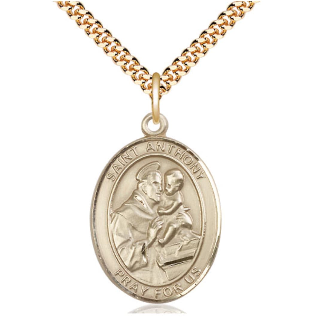 Bliss St Anthony of Padua Gold-filled Oval Engravable Large Medal Necklace With Plated Chain,