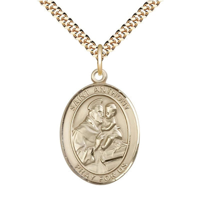 St Anthony of Padua Gold-filled Oval Engravable Large Medal Necklace With Plated Chain, Bliss Manufacturing