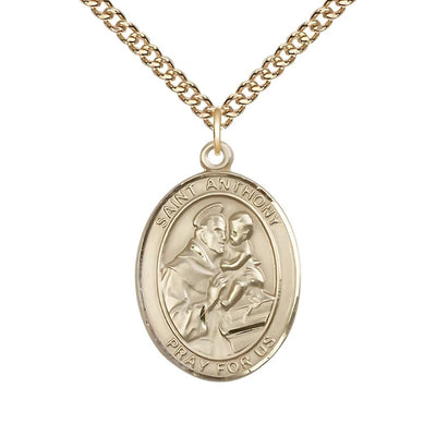 St Anthony of Padua Gold-filled Oval Engravable Large Medal Necklace With Gold-filled Chain, Bliss Manufacturing