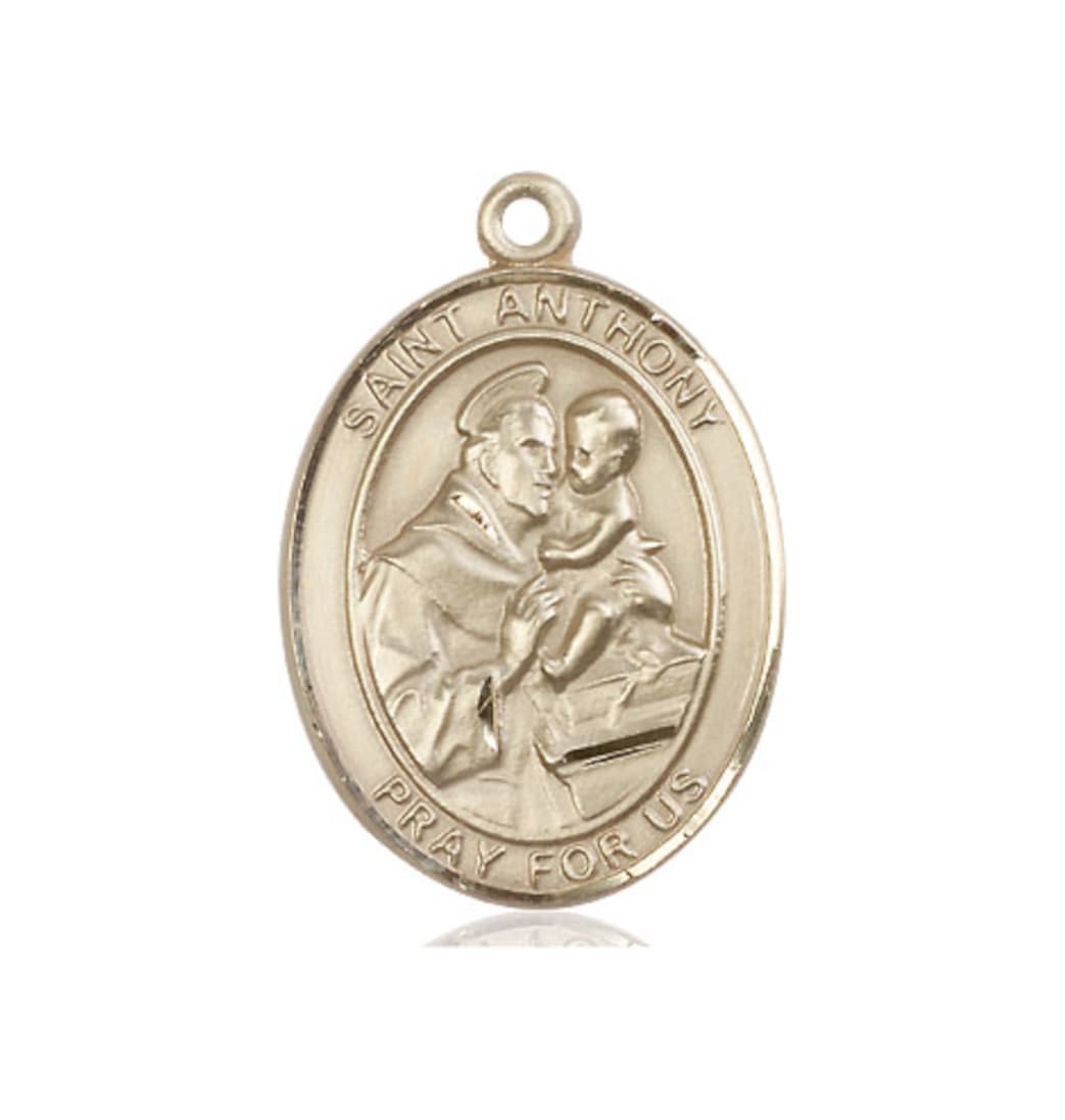 Bliss St Anthony of Padua 14kt Gold Oval Engravable Large Medal,