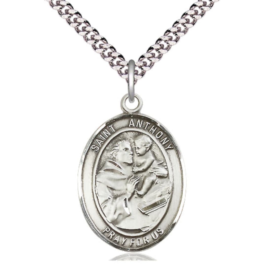 Bliss St Anthony of Padua Pewter Oval Engravable Large Medal Necklace,