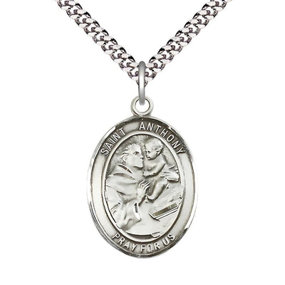 St Anthony of Padua Pewter Oval Engravable Large Medal Necklace, Bliss Manufacturing