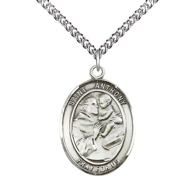 St Anthony of Padua Sterling Silver Oval Engravable Large Medal Necklace with Sterling Chain, Bliss Manufacturing