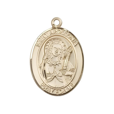 St. Apollonia of Alexandria 14kt Gold Oval Medal Pendant, Measures 1-inch tall by 3/4-inch wide. Deluxe Gift Box, Bliss Manufacturing