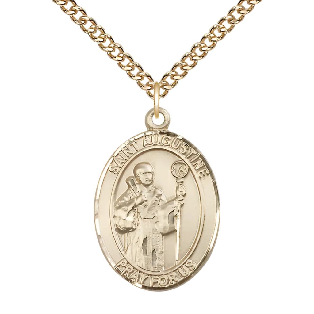 St. Augustine of Canterbury Gold-filled Oval Engravable Medal Necklace with Gold-filled Chain, 1-inch,