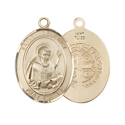 Large Saint Benedict 14kt Gold Oval Medal Pendant comes in Deluxe Gift Box | Bliss Manufacturing