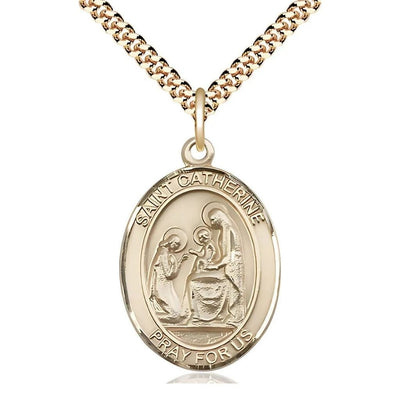 St. Catherine of Siena 14kt Gold-filled Oval Medal Pendant with Gold-plated Chain, Measures 1-inch tall by 3/4-inch wide, Bliss Manufacturing