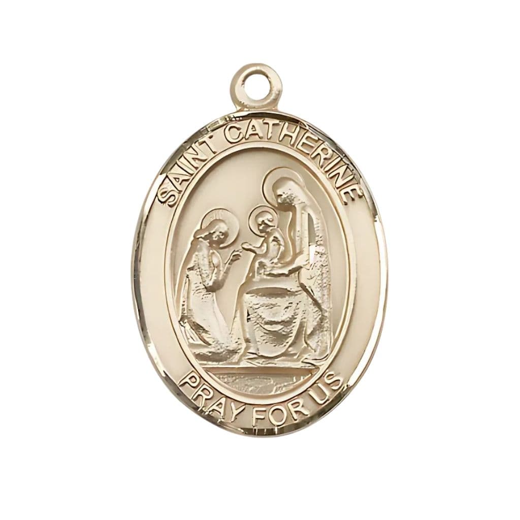 Bliss St. Catherine of Siena 14kt Gold Oval Medal Pendant, Measures 1-inch tall by 3/4-inch wide.