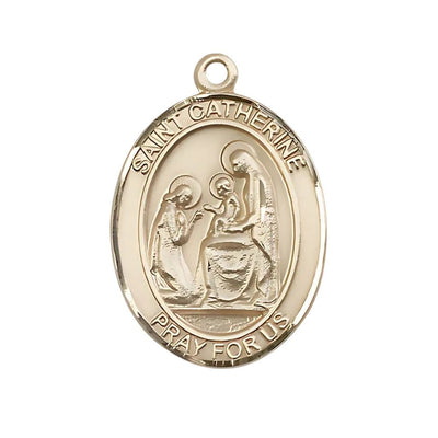 St. Catherine of Siena 14kt Gold Oval Medal Pendant, Measures 1-inch tall by 3/4-inch wide, Bliss Manufacturing