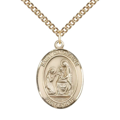 St. Catherine of Siena 14kt Gold Oval Medal Pendant with 14kt Gold Chain, Measures 1-inch tall by 3/4-inch wide, Bliss Manufacturing