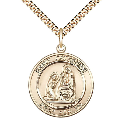 St. Catherine of Siena 14kt Gold-filled Round Medal Pendant with Gold-plated Chain, Measures 1-inch tall by 7/8-inch wide, Bliss Manufacturing