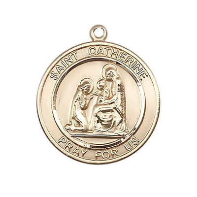 St. Catherine of Siena 14kt Gold Round Medal Pendant, Measures 1-inch tall by 7/8-inch wide, Bliss Manufacturing