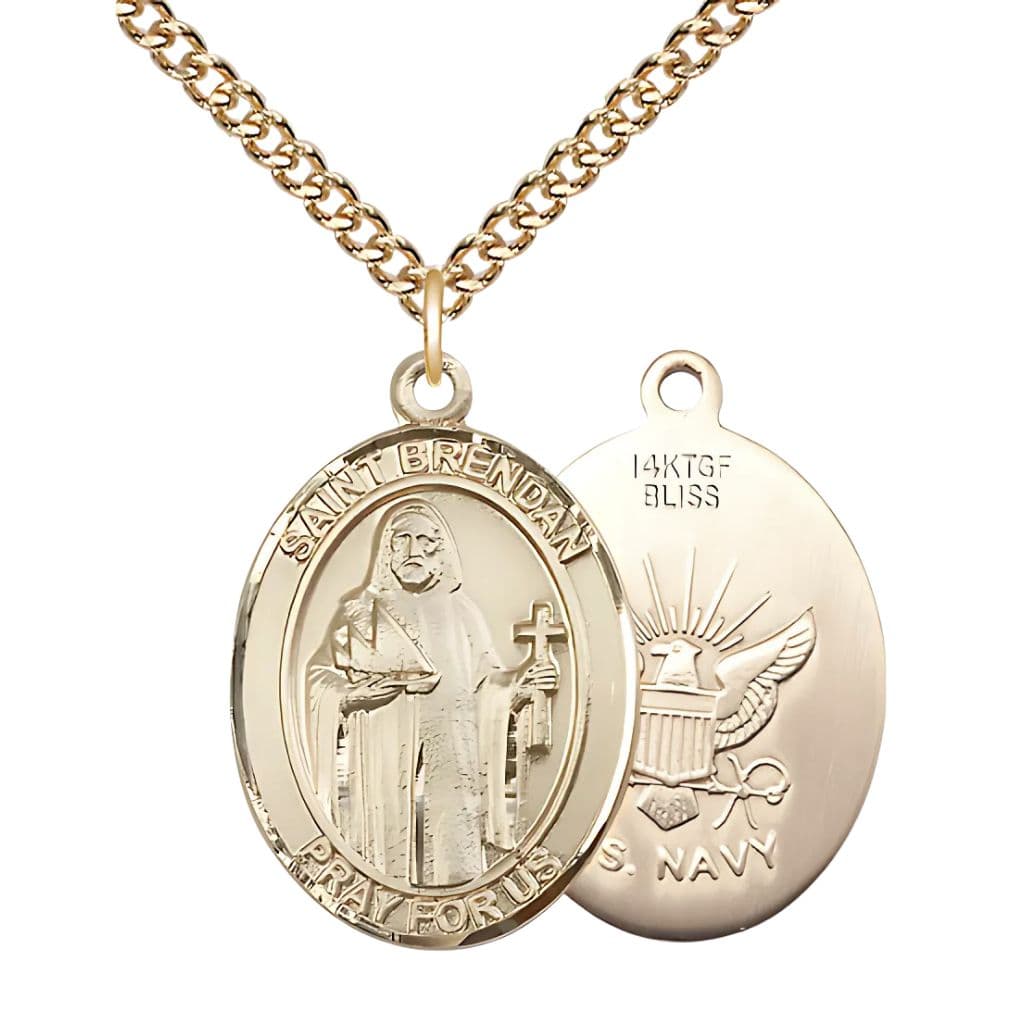 Bliss Navy St. Brendan Gold-filled Oval Medal Necklace with Gold-filled Chain 1-inch,