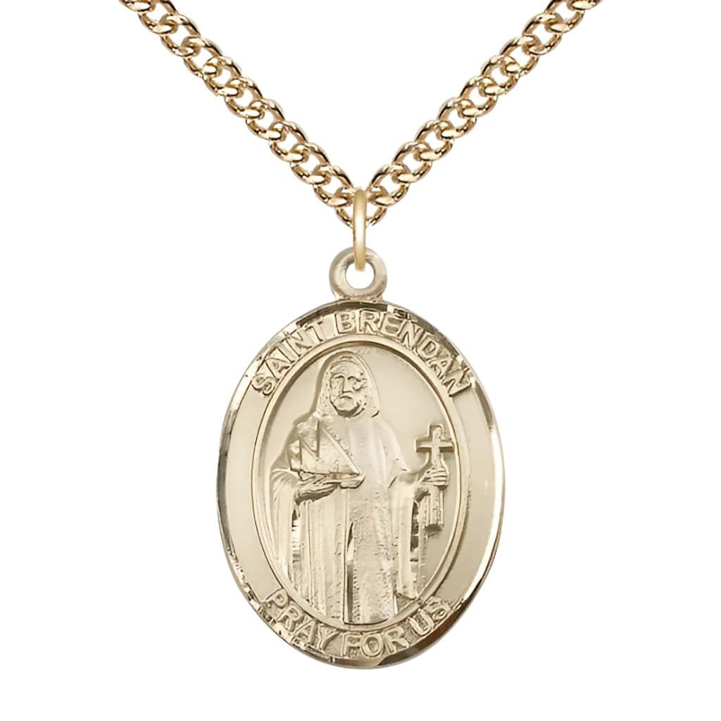St. Brendan Gold-filled Oval Engravable Medal Necklace with Gold-filled Chain, 1-inch,