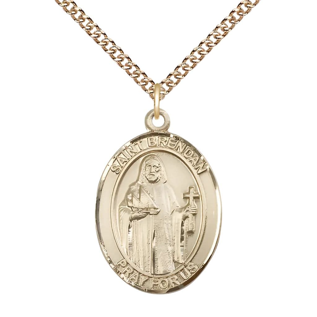 Bliss St. Brendan 14kt Gold Oval Medal with 14kt Chain, 1-inch, USA Made,