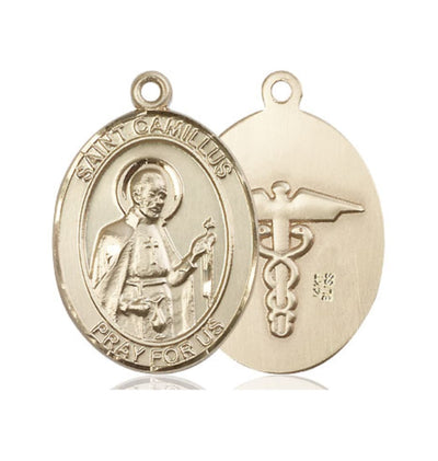 St Camillus of Lellis/Nurse Symbol on Back 14kt Gold Large Medal, Bliss Manufacturing