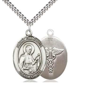 St Camillus of Lellis with Nurse Symbol Pewter Large Medal, Bliss Manufacturing