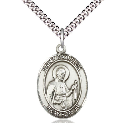 St Camillus of Lellis Medal Necklace, pewter / sterling silver / gold-filled, Bliss Manufacturing