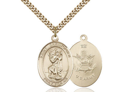 St. Christopher & Army Catholic Patron Saint Medal, gold-filled, Bliss Manufacturing