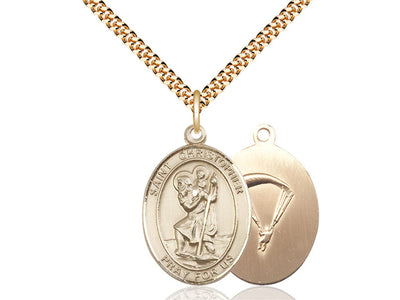 St. Christopher & Paratrooper Catholic Saint Medal, gold-filled, Bliss Manufacturing