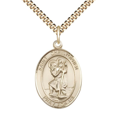 St. Christopher 14kt Gold-filled Oval Medal Pendant with Gold-plated Chain, Measures 1-inch tall by 3/4-inch wide, Bliss Manufacturing