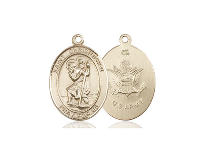 St. Christopher & Army Catholic Patron Saint Medal, 14kt gold, Bliss Manufacturing