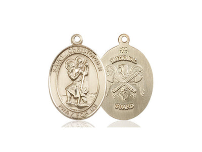 St. Christopher & National Guard Catholic Saint Oval Medal, 14kt gold, Bliss Manufacturing