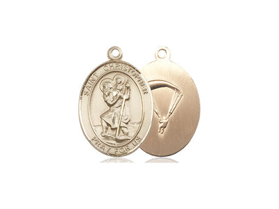 St. Christopher & Paratrooper Catholic Saint Medal, 14kt gold, Bliss Manufacturing
