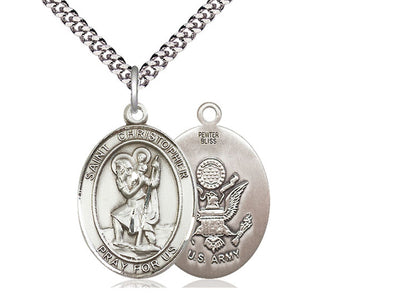St. Christopher & Army Catholic Patron Saint Medal, pewter, Bliss Manufacturing