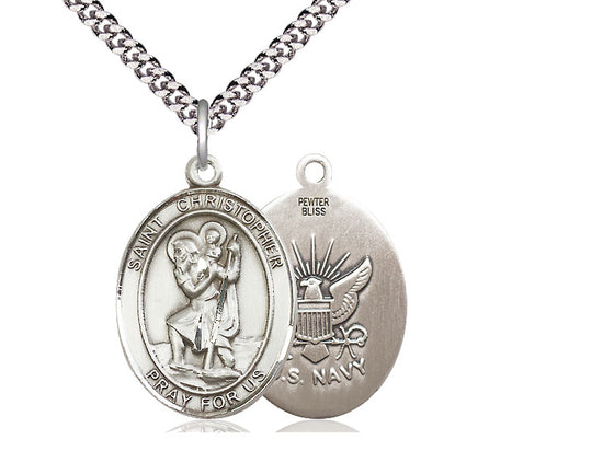 Bliss St Christopher Navy Catholic Patron Saint Oval Medal